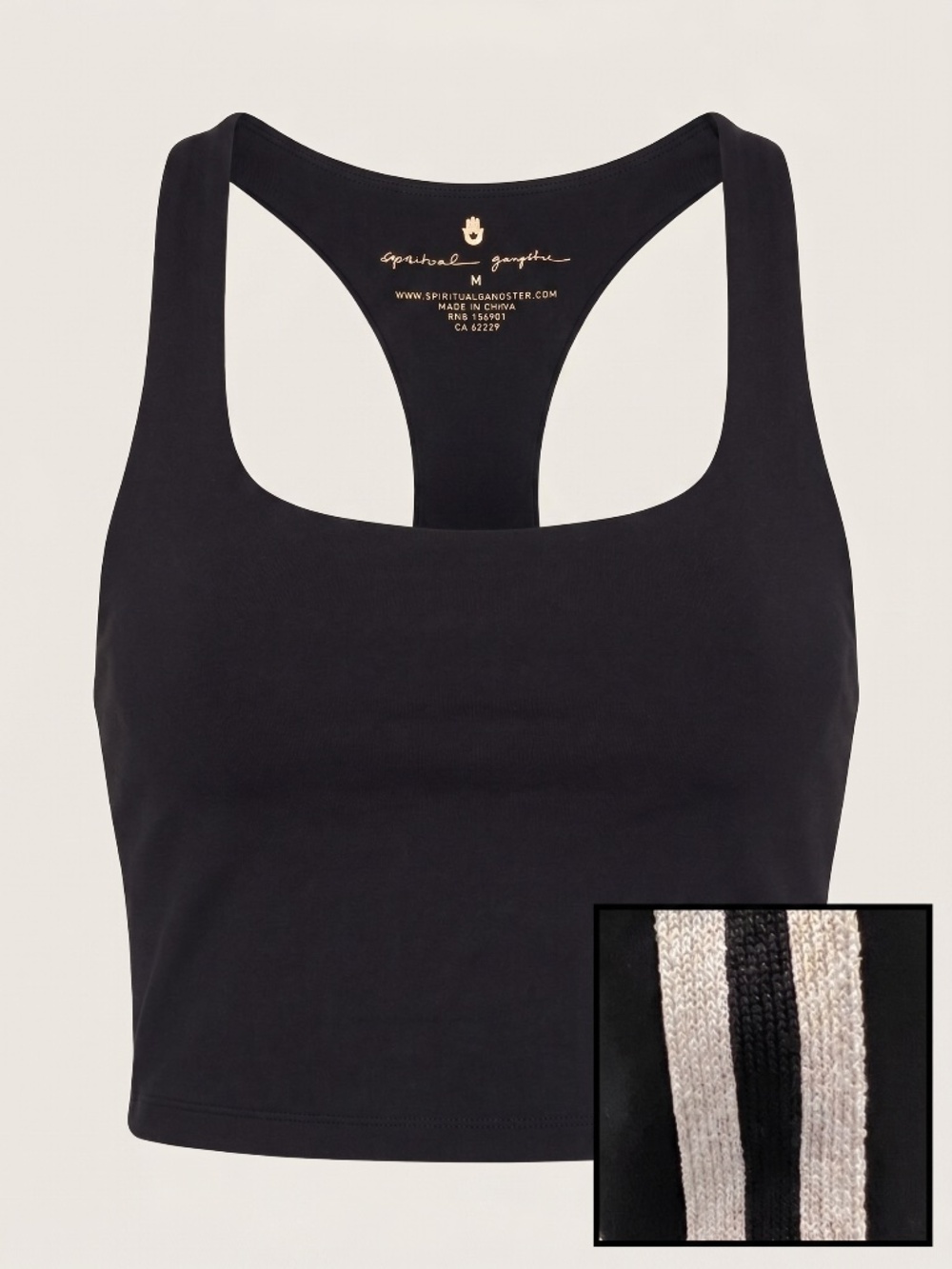 Spiritual Gangster Black Racerback Crop Tank Metallic Side Stripe Medium